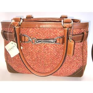 Coach Hampton Purse RoseHerringbone Tweed Brown suede Leather trim - New w/ Tags